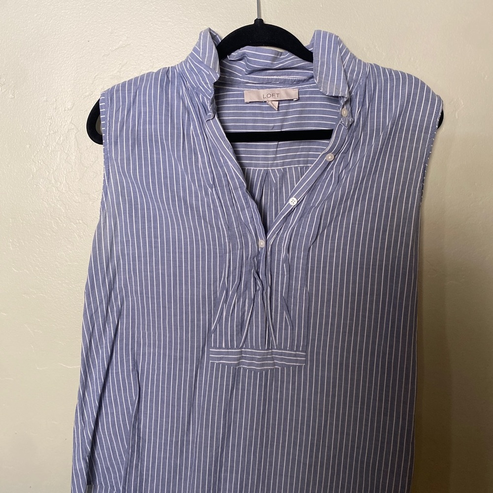 LOFT Blue Sleeveless Button Down Polo Top